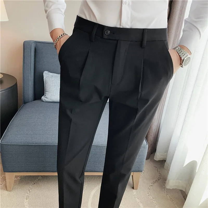 Classic Design Slim Fit Elegant Dress Pants, Men's Semi Formal Solid Color  Slightly Stretch Dress Pants For The Four Seasons Business Banquet Party -  Temu Malaysia