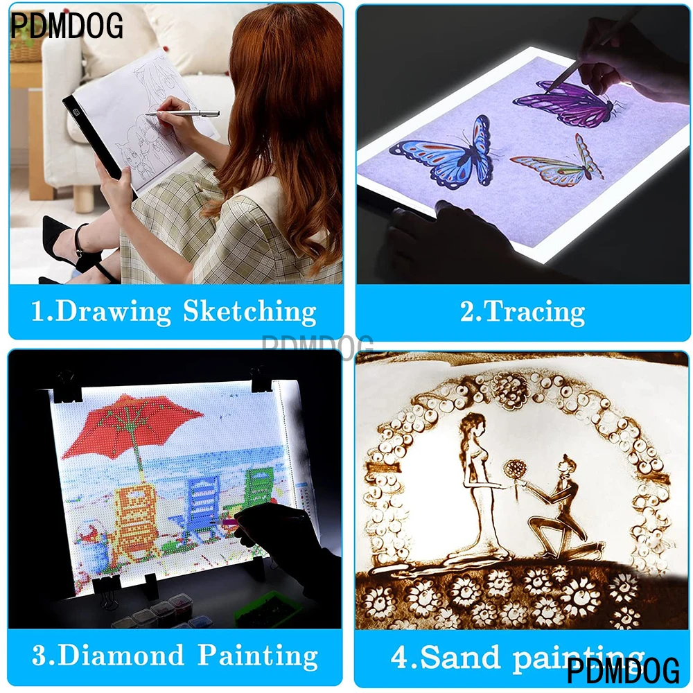 60 Pieces Diy 5d Diamond Painting Tool Kit With Dimmable A4 Led Light Board  Storage Box Diamond Painting Roller Diamond Pen For Kids Adults
