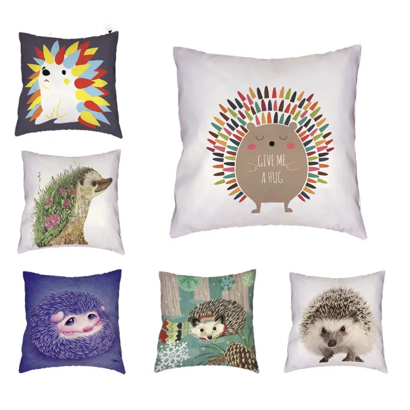 Pillowcase Cartoon Hedgehog Picture 45 * 45cm Home Sofa Car Seat Decoration Square Cushion Cover Children's room decor | Дом и сад