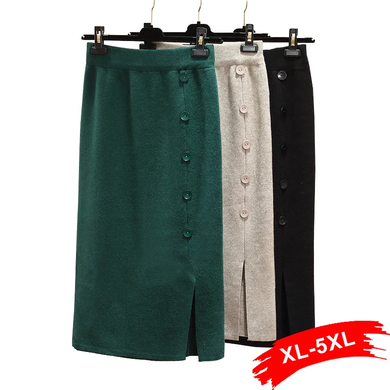 Plus Size Front Split Button Up Dark Green Office Lady Straight Knitted Skirts 4Xl 5Xl Women Mid Long Workwear Knitting Skirt Plus Size Front Split Button Up Dark Green Office Lady Straight Knitted Skirts 4Xl 5Xl Women Mid Long Workwear Knitting Skirt