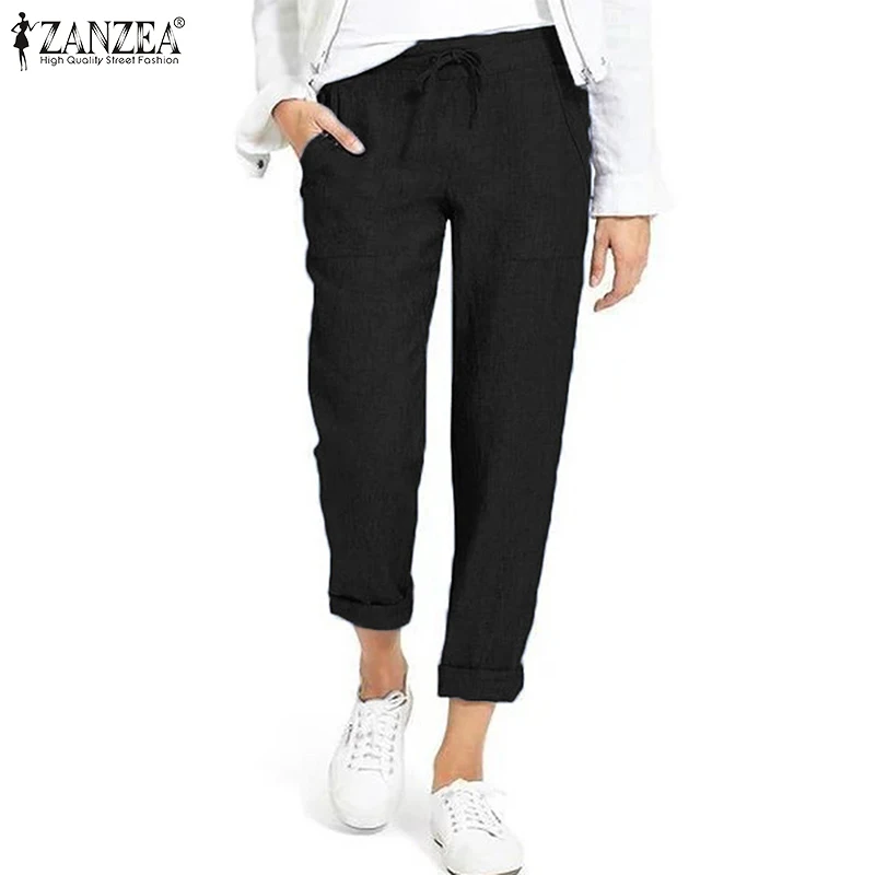 Летние штаны-шаровары женские осенние брюки г. ZANZEA эластичная талия Pantalon женские Палаццо Drawstring Solid Sweatpant плюс размер