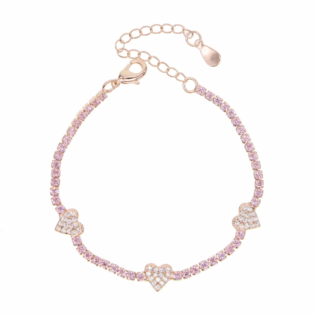 pink Белый фиолетовый розовый cz теннисная цепь Радуга Красочный Элегантный женский золотой заполненный сердце Теннисный браслет - Окраска металла: pink