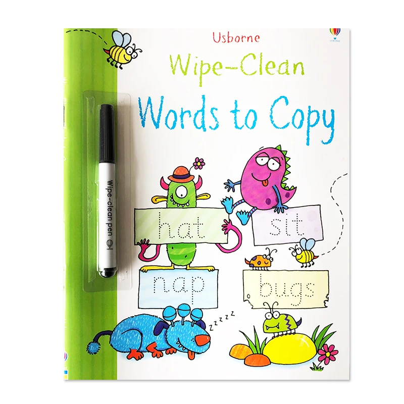 Салфетка для детей-чистая многоразовая английская тетрадь-тренажер с ручкой Навыки письма цифры слова для дошкольного раннего обучения книга игрушка - Цвет: Words to copy