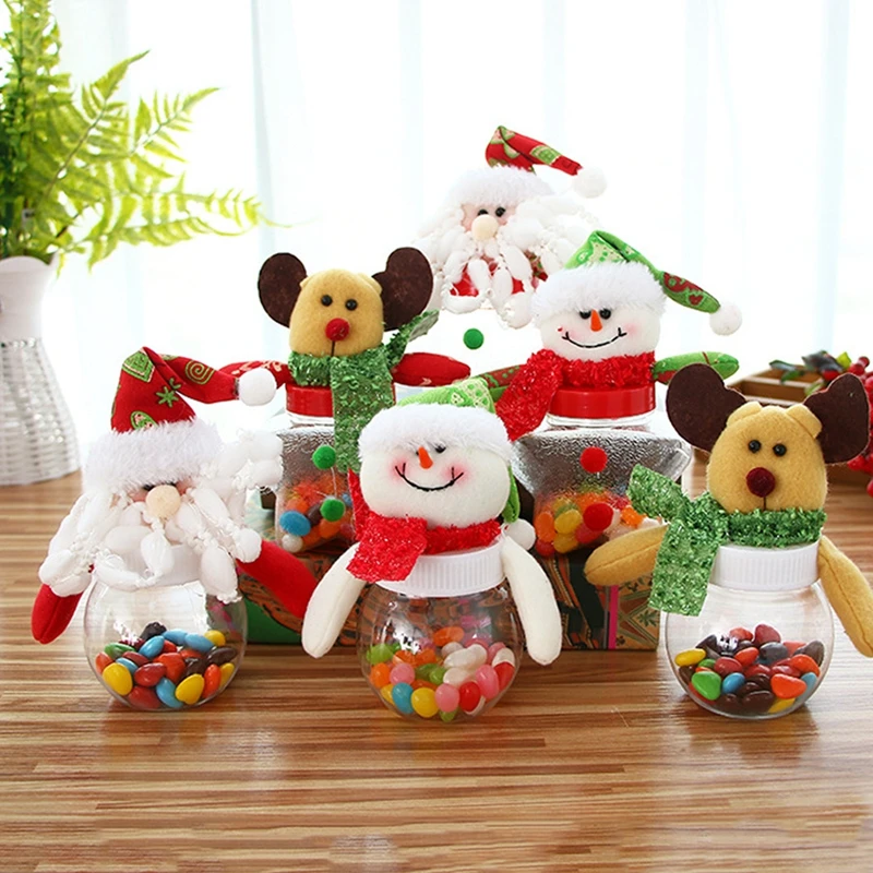 Promotion-1pcs Christmas Candy Storage Box Jar Bottle Santa Claus Snowman Elk Bear Xmas Decor Round snowman