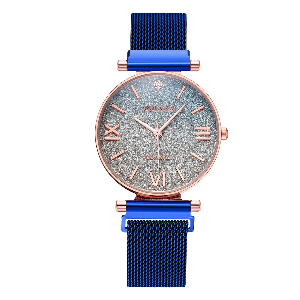 Женские наручные часы, кварцевые часы из нержавеющей стали, женские часы с магнитной пряжкой градиентного цвета, женские наручные часы watc - Цвет: Blue
