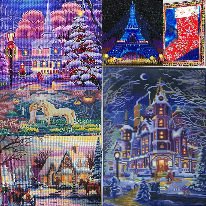 5D LED Light Diamond Painting Winter Landscape Diamond Embroidery Sale Full Round Drill Diamond