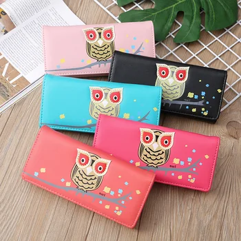 

New wild Japanese and Korean cute cartoon owl clutch bag lady long wallet 20% off student coin purse women wallets