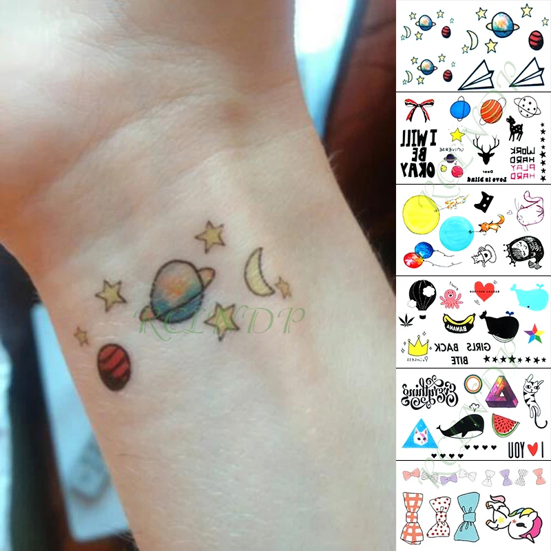 

Waterproof Temporary Tattoo Sticker Moon bow Star Planet Lovely Colorful Tatto Flash Tatoo Fake Tattoos for Kid Men Women