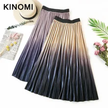 KINOMI Новинка весенние бархатные гофрированные длинные юбки Элегантные градиентные трапециевидные юбки женские корейские OL стильные винтажные юбки Saias