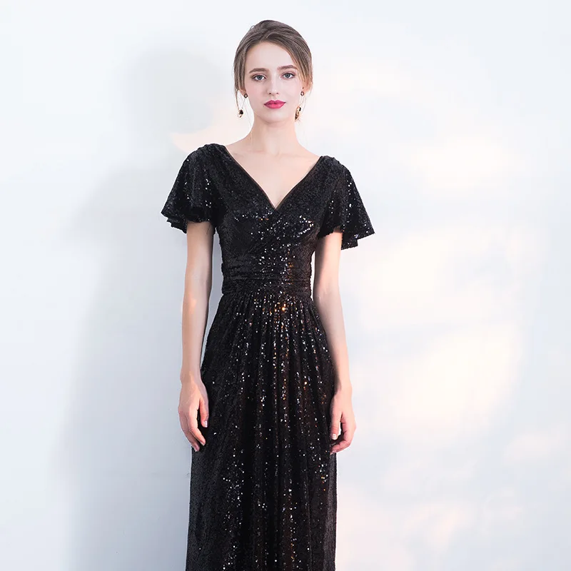 Черное платье невесты с v образным вырезом Восточное женское свадебное Qipao