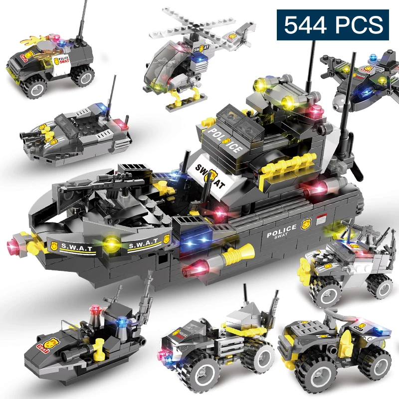 

8 in 1 SWAT Warship Building Blocks Set Military Battleship Carrier Fighter Technic Constructor Bricks Educational Toys For Boys