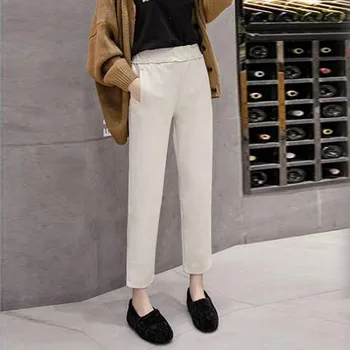 

2020 winter high waist women's Harem Pants woolen women plus size casual solid warm female long women Trousers #35