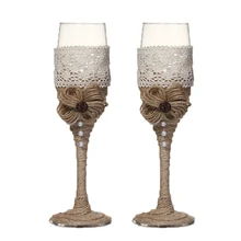 ABSS-2Pcs/Набор Красивые мешковины Свадебные бокалы для тостов вина деревенский Свадебный декор бокалы для шампанского Подарочная коробка для свадебного декора