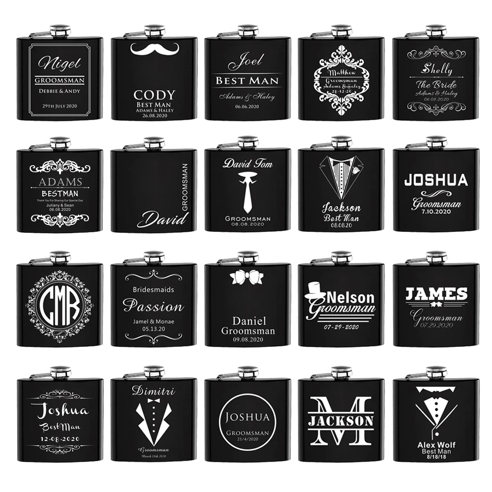 Personalized Flask 6oz Hip Flask Stainless Steel Engrave Best Man Groom gift White box packing Wedding