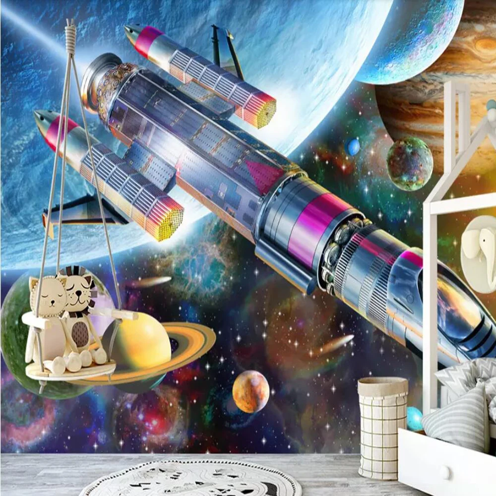 

Milofi custom 3D wallpaper mural hand-painted cartoon space universe rocket children's room background wall decoration wallpaper