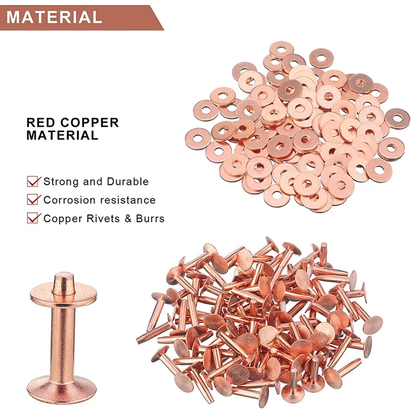 50 Sets Copper Rivets and Burrs Leather Belt Wallets Leather DIY Craft Supplies 9/16 Inches