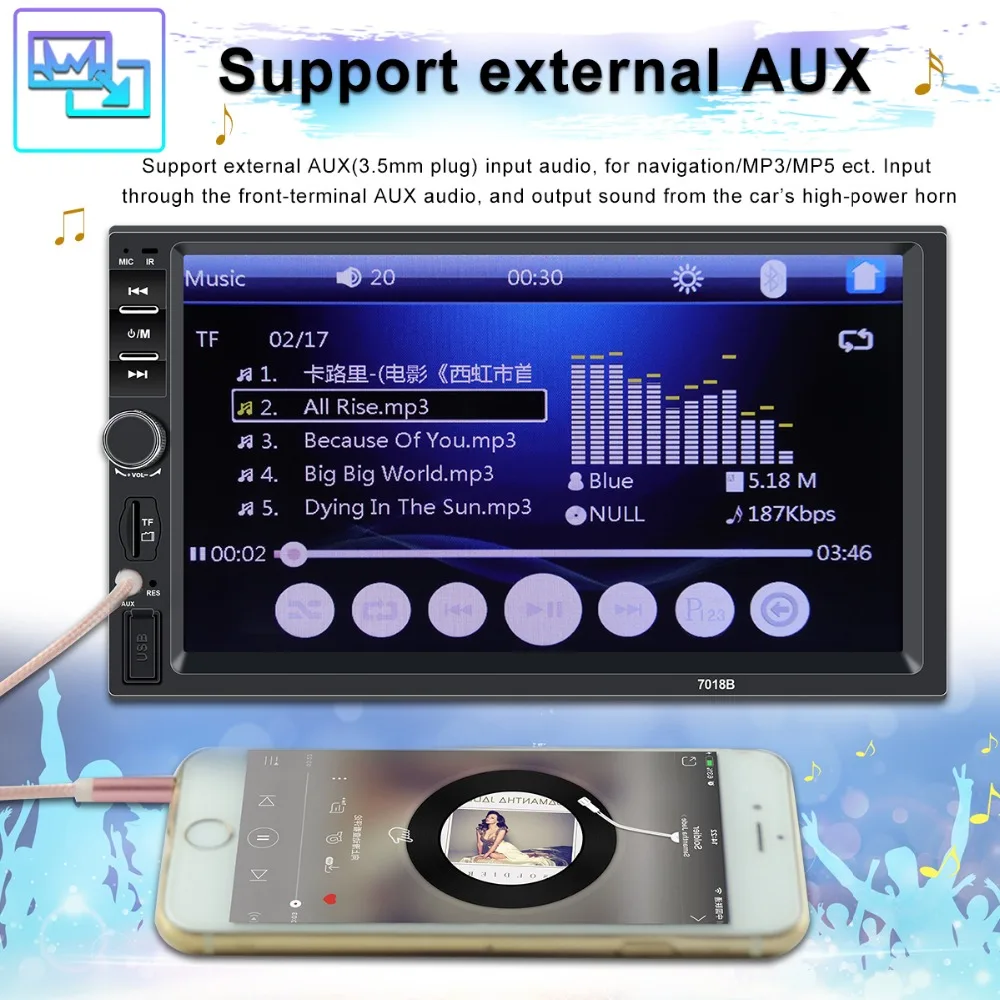 Автомобильная семейная 2 din Автомобильная Радио Bluetooth мультимедиа HD плеер " Авторадио сенсорный экран автомобильный стерео MP5 USB TF FM камера 7018B