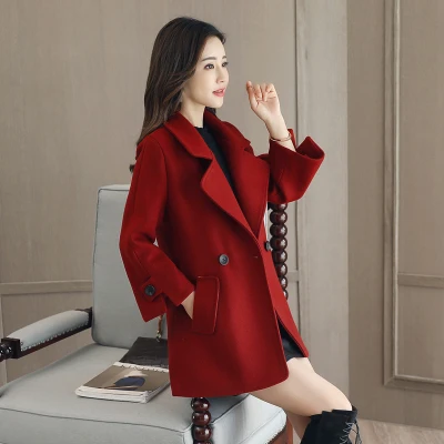 Jujube red Женское шерстяное пальто, новая Корейская Осенняя зимняя одежда, однотонная короткая верхняя одежда, свободное розовое шерстяное пальто большого размера, женская одежда, куртка - Цвет: Jujube red