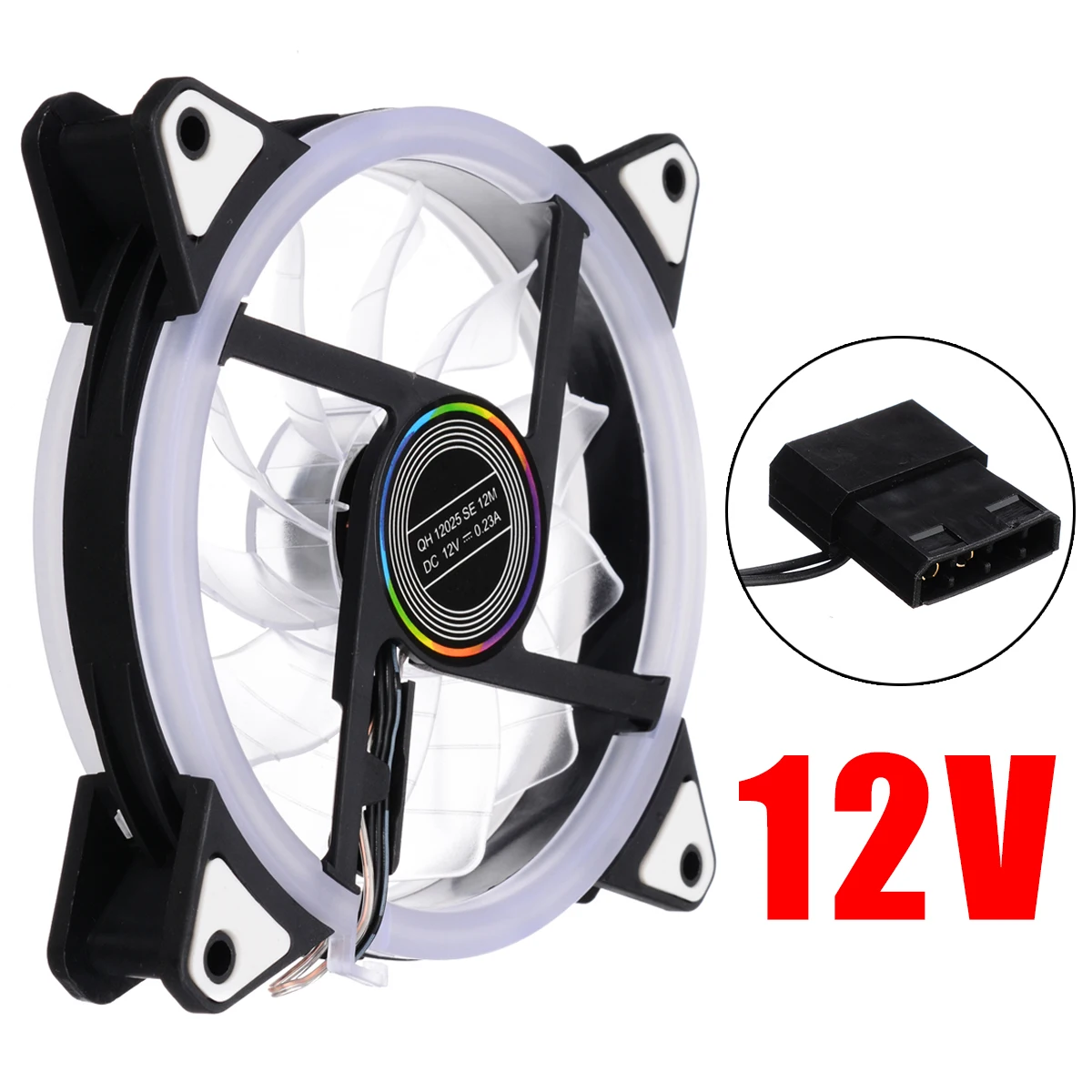 120mm 12V Quiet LED Cooling Fan RGB Adjust 4Pin to 3Pin PC Desktop Computer Case Cooling Cooler Fan for Computer CPU Cooler