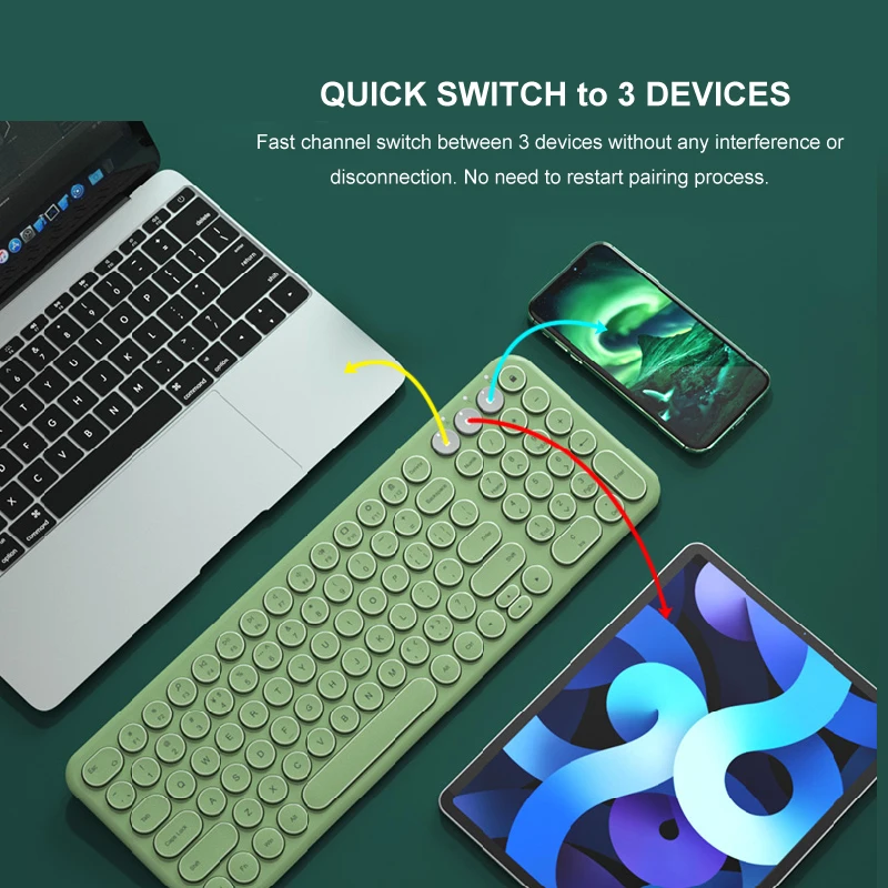 B.O.W  Recharging Bluetooth Wireless Keyboard, Stable 2.4Ghz &BT Dual Mode Quiet Typing 96 Key 3 Devices Connected