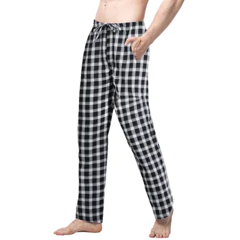 

Spring Autumn Plaid Men's Pajama Pants Drawstring Long Trousers Low Waist Pants Men Sleep Bottoms Straight pantolon erkek