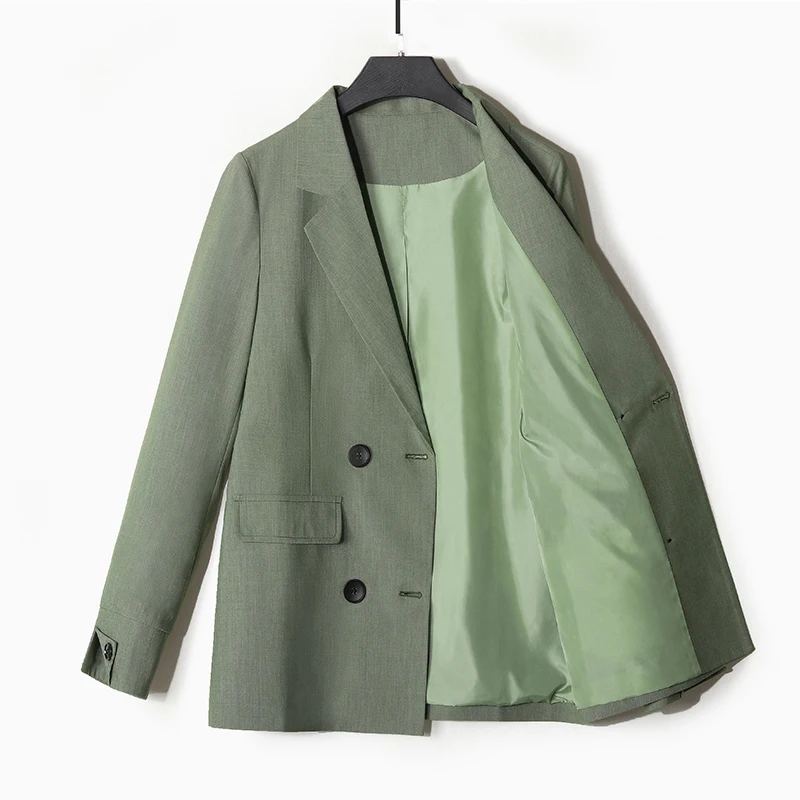 Korean Stylish Ladies Blazer Solid Green Loose Casual Suit Jacket Long Sleeve Simple Vintage Office Women Blazer New MM60NXZ