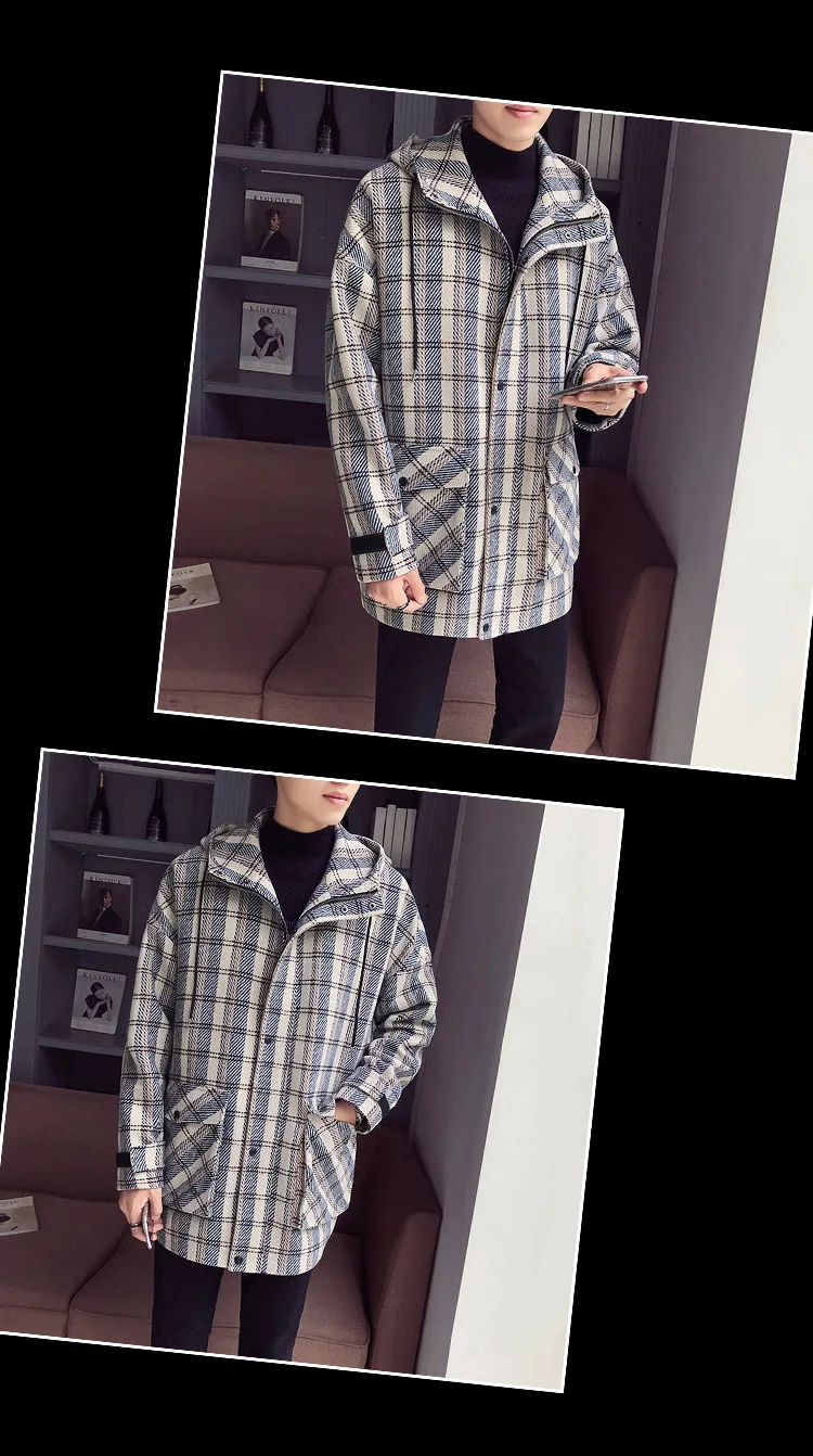 Plaid Jacket Men's Fashion Casual Retro Hooded Jackets Men Streetwear Loose Bomber Jacket Mens Outwear Large Size M-5XL