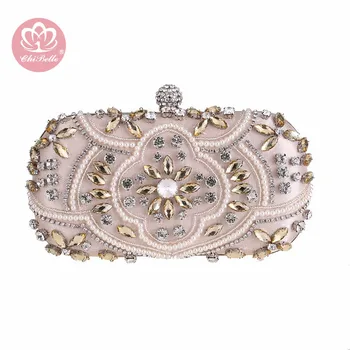 

Chi Belle embroidery diamond pearl top luxury designer evening clutch bag manufacturer makeup key storage small handbag purse