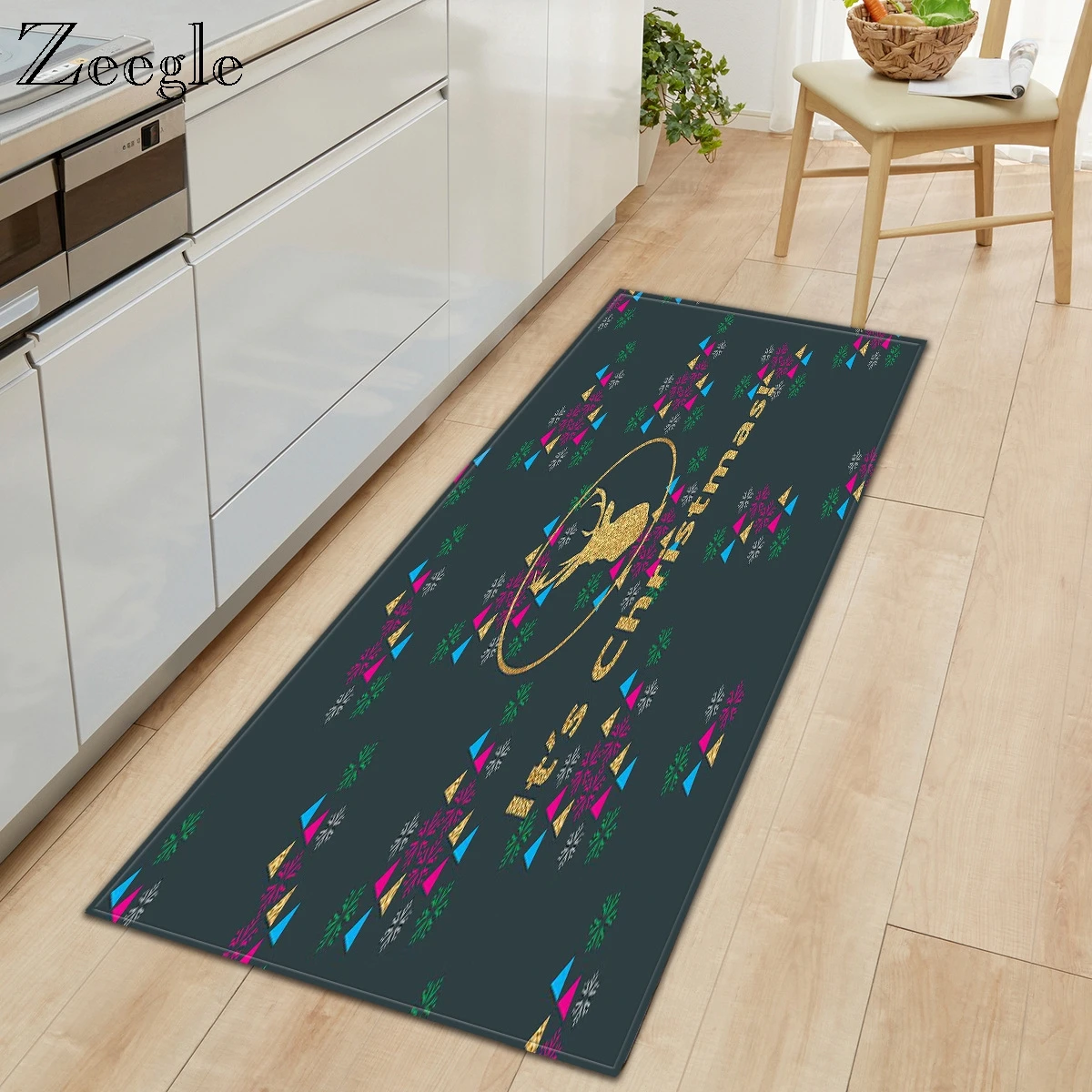 Zeegle Printed Doormat Non-Slip Kitchen Living Room Carpet Polyester Soft Living Room Foot Rug Home Decoration Comfortable Rug