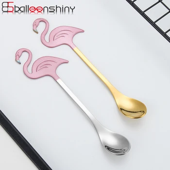 

BalleenShiny Creative Flamingo Coffee Stir Spoon Stainless Steel Gold Sliver Cake Jelly Dessert Scoop Cute Lovers Gift Tableware