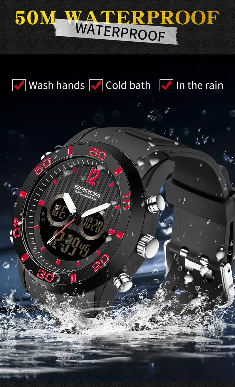 SANDA Janpan Electronic Movement Men's Watches Sport 2Time Led Display Military Digital Waterproof Alarm Watch Relogio Masculino