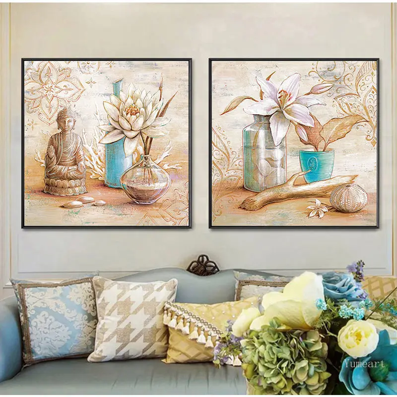Portrait Religion Gold Buddha and Lotus Flower Prints Canvas Wall Art for Home Decor Buddhism Print Poster Painting | Дом и сад