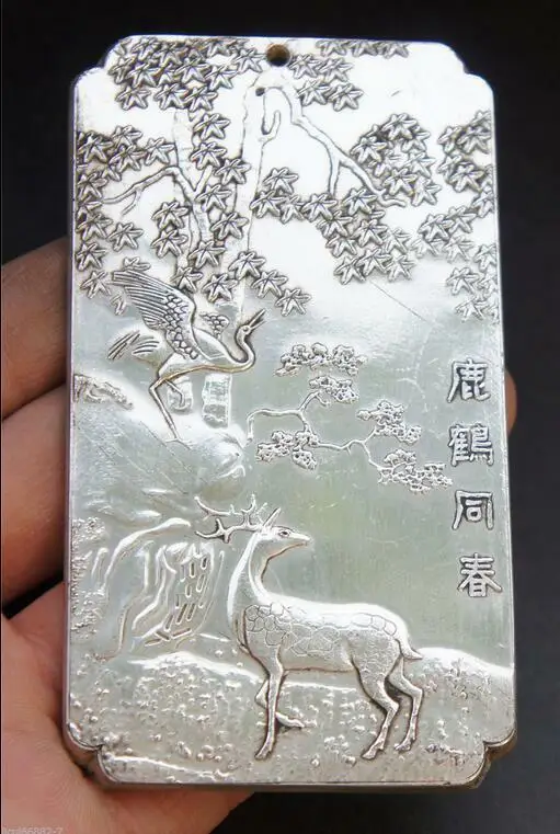 Старый китайский Тибетский серебристый красный коронованный журавль и олень