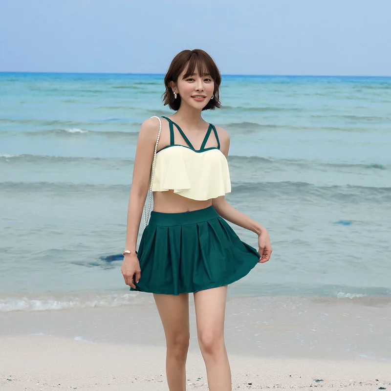 

Bikini Brazilian Swimsuit Separate Female Deuce Two Piece New 2020 Women High Waist Polyamide Fiber Pure Color Skirt