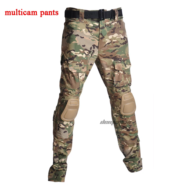 Армейская Военная Униформа рубашки+ брюки наколенники дышащие с коротким рукавом тактическая Униформа Охота Стрельба CS комплекты одежды - Цвет: multicam pants