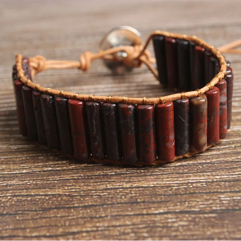 LanLi натуральный ювелирный цилиндр красный камень свободные бусины вязаный браслет для мужчин и женщин давая подарки и самоиспользование