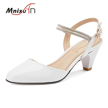 

Ladies dress party shoes woman sandals high heels 2020 summer patent leather round toe rhinestone women white Mary Jane shoes