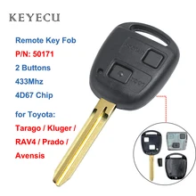 Keyecu remoto chave fob 2 botão 433 mhz 4d67 chip para toyota prado avensis tarago 120 rav4 kluger 2003-2009 sem corte lâmina toy43