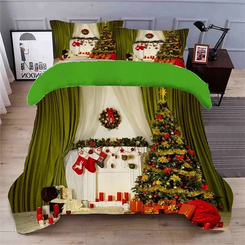 3d bedding set Зеленый Рождественский 3D комплект постельного белья 4 шт Королева Король Размер печати пододеяльник набор постельное белье с наволочкой кровать набор домашнего текстиля - Цвет: 3d bedding set