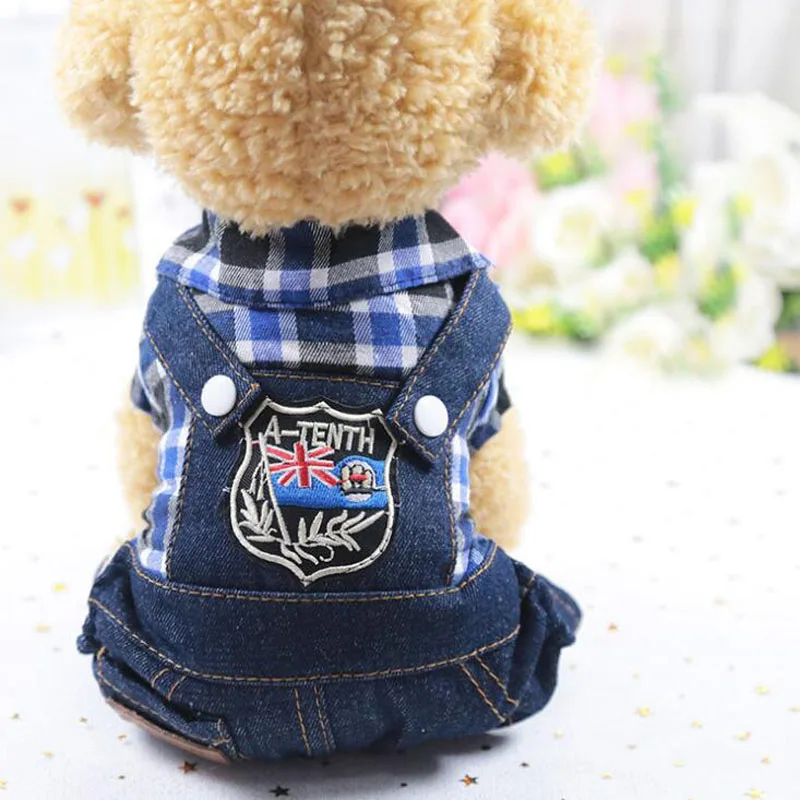 Navy jumpsuit Джинсовый комбинезон для собаки, щенка, платье, кошка, толстовка, джинсовое пальто, четыре фута, одежда для маленьких собак, плюшевый Йоркский свитер, 13 цветов - Цвет: Navy jumpsuit