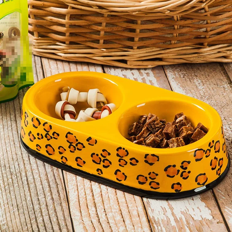 Миски для кошек, миски для собак, керамическая леопардовая двухцветная двойная миска, нескользящая миска для кошек и собак, посуда для домашних животных, две миски для еды