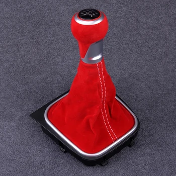 

CITALL 6 Speed Red Suede Leather MT Gear Shift Knob with Gaiter Fit for VW Golf MK5 MK6 R32 GTI 2004 2005 2006 2007 2008 2009