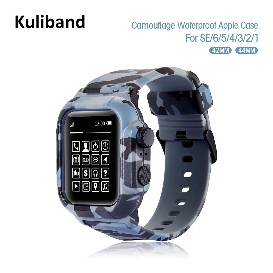 Камуфляжный водонепроницаемый чехол и ремешок для Apple Watch 6 SE 5 4 3 2 1 42 мм 44