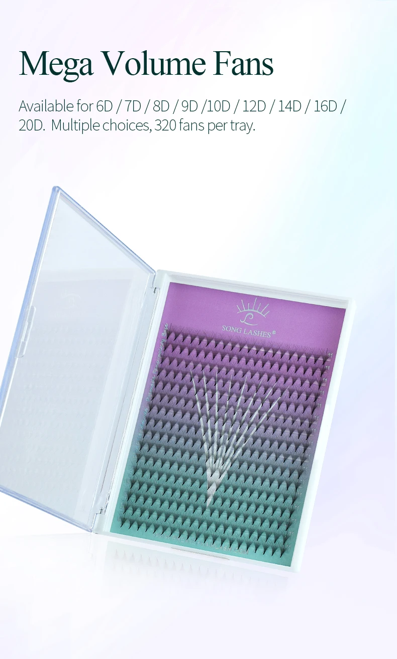 SONG LASHES Premade Volume Fans Mega Tray 360 Fans Sharp Thin Pointy Base Eyelash Extensions  Mega Tray 360Fans 6D 7D 8D 10D 12D