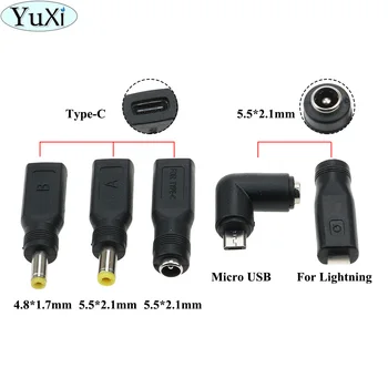 

YuXi 5.5 x 2.1 mm / 4.8*1.7mm Female to Micro USB Type C Male 5 Pin DC Power Plug 180 Degrees Connector Adapter For Laptop PC