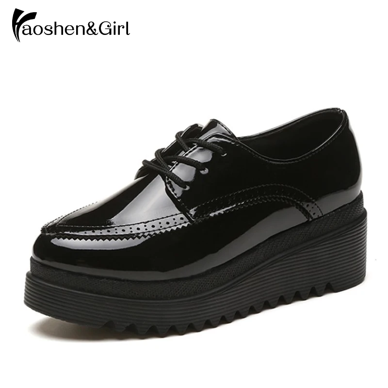 

Haoshen&Girl New Women Pumps High Heel Platform Shoes Lace Up Patent Leather Spring Autumn Shoes Casual Fashion Office Shoes