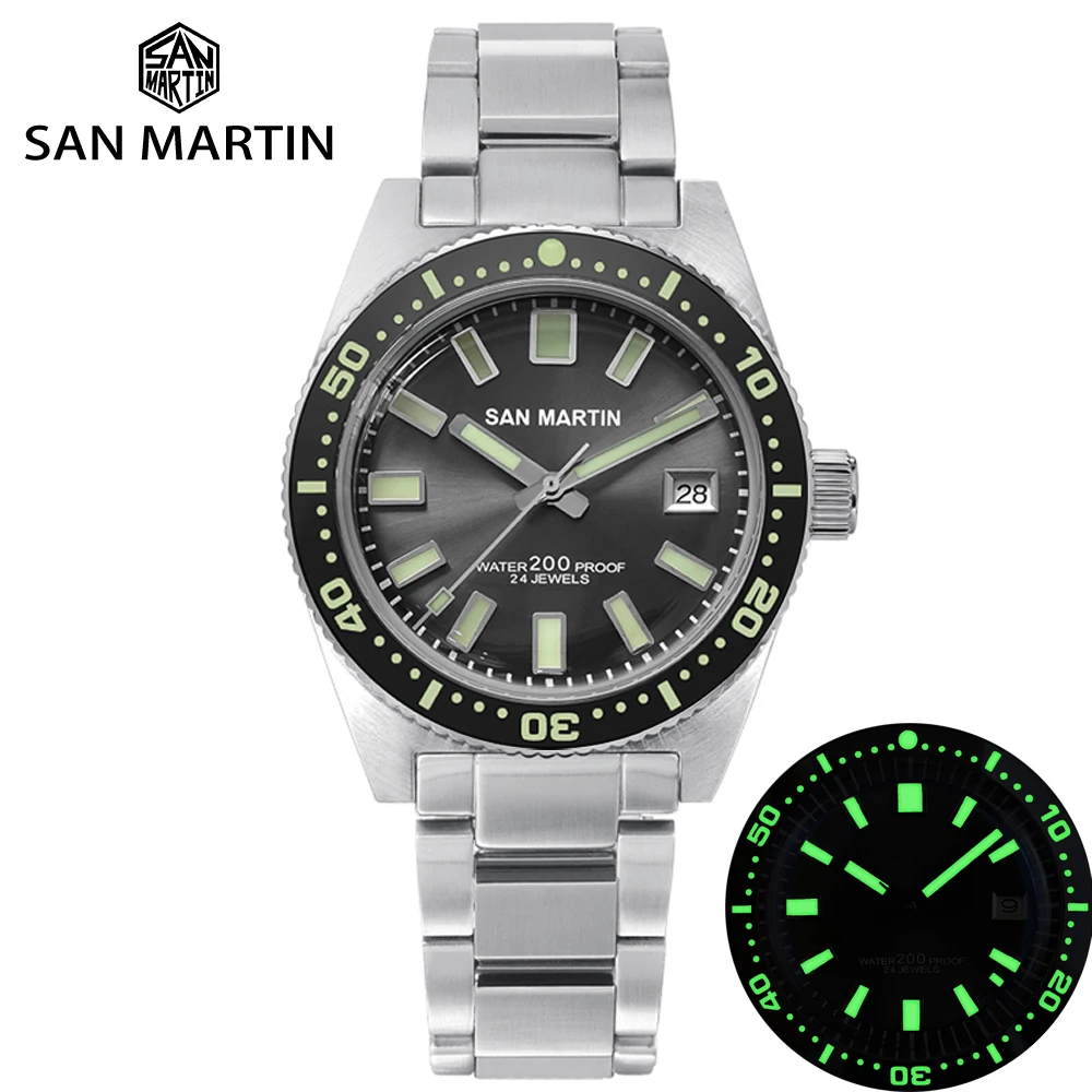 Мужские автоматические механические часы из нержавеющей стали San Martin 62MAS Diver