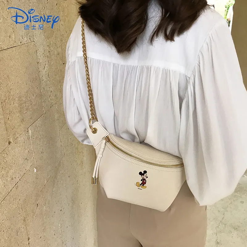 Disney Waist Pack Girls New Mickey Mouse Chest Messenger Bag Women Crossbody Shoulder Bags PU Waterproof Zipper Pocket Lady