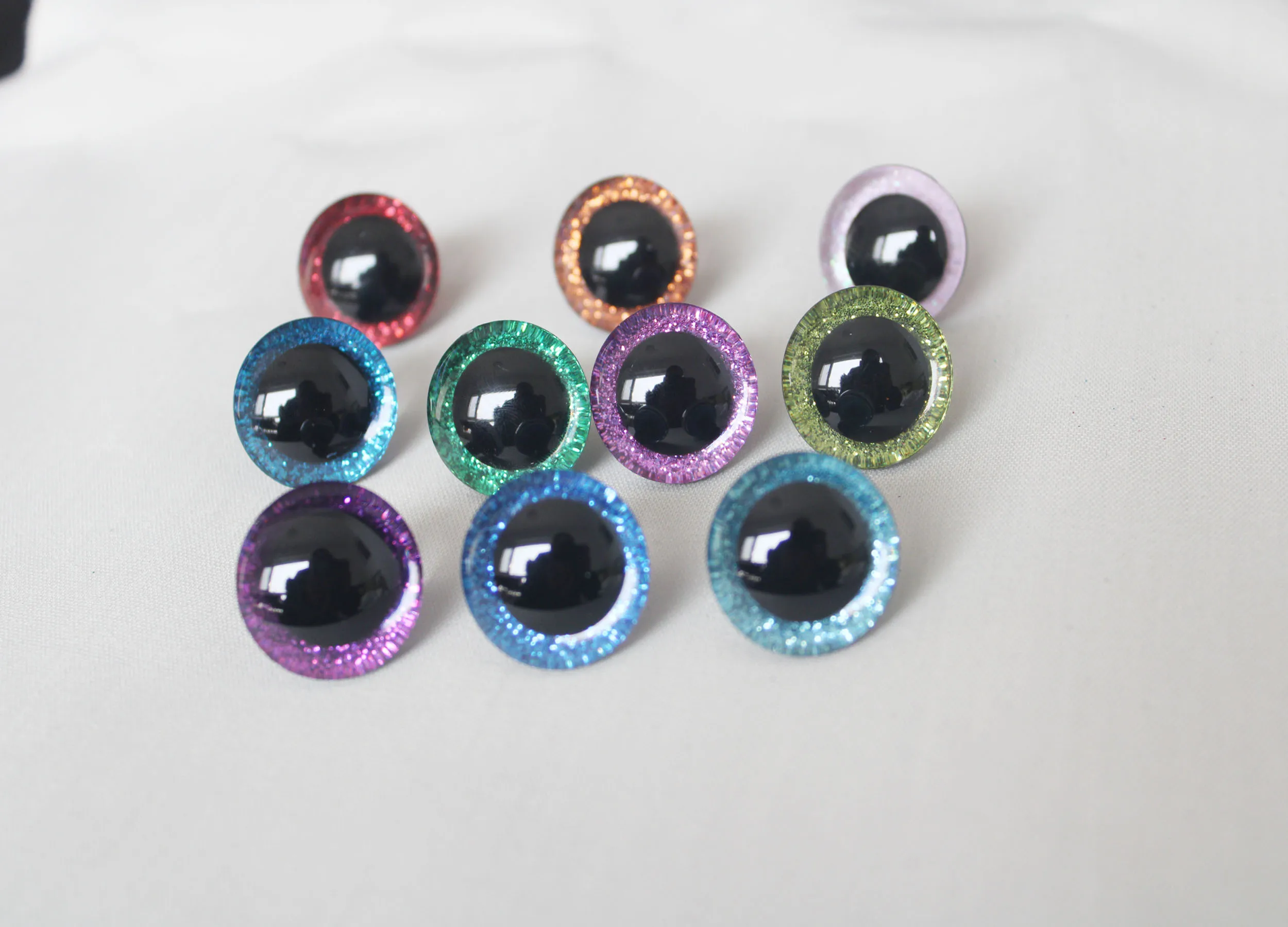 20pcs--9-12-14-16mm-18-20mm-25mm-30mm clear trapezoid plastic safety toy eyes &glitter & hard washer--color& size option doll eyes
