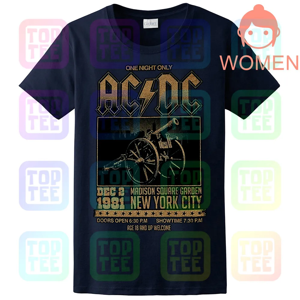 Официальный AC/DC Футболка Мэдисон Сквер Гарденс для тех, кто о рок Тур 1981 - Цвет: WOMEN-NAVY